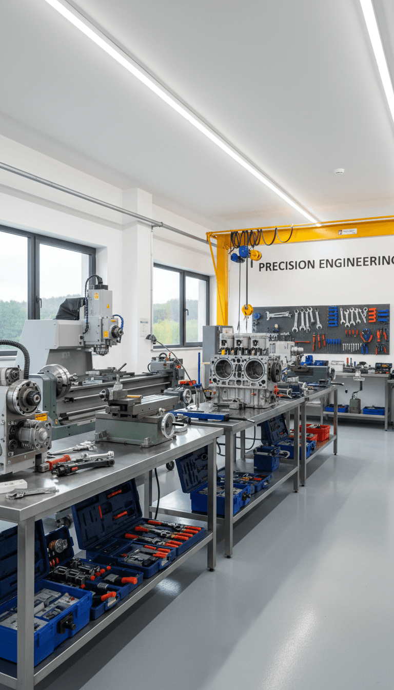 professional mechanical equipment and tools in clean industrial workshop setting