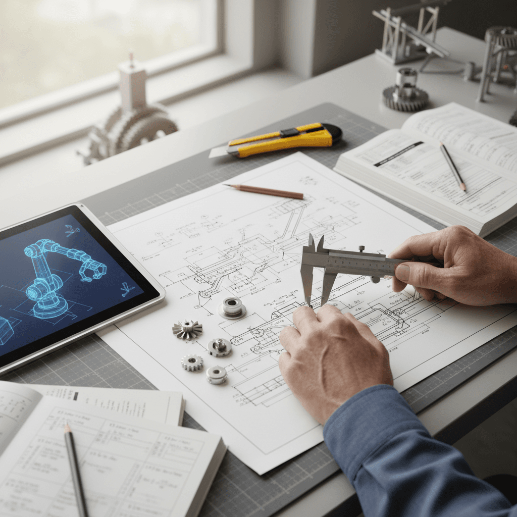 Mechanical engineer working on technical project