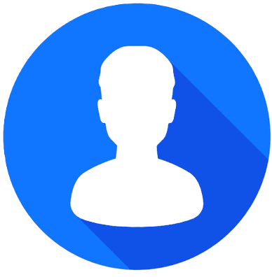 White user profile icon centered in a blue circle with a long diagonal shadow.